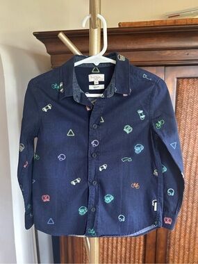 Paul Smith Junior Navy Button-Front Shirt with Multicolor Icons